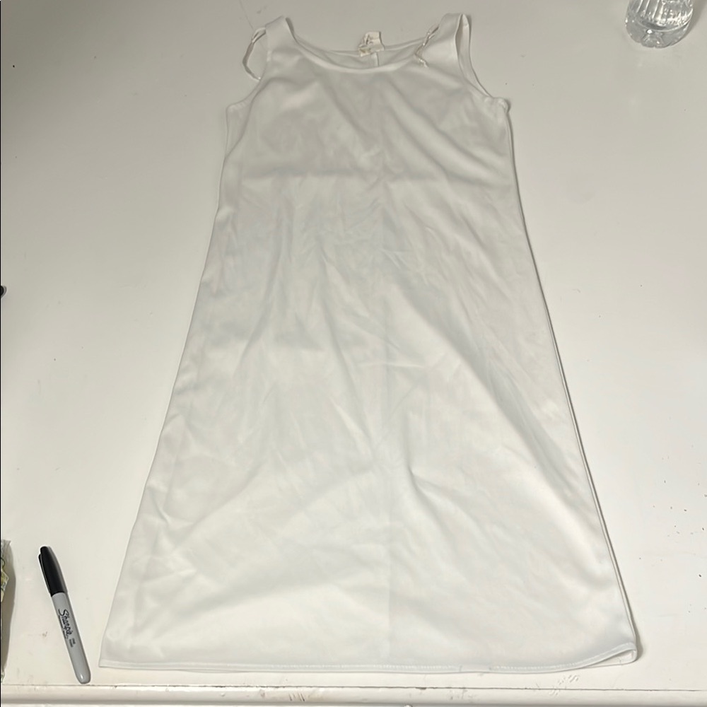 Vintage Sz 8 Sleeveless Basic White Sheer Slip Dress